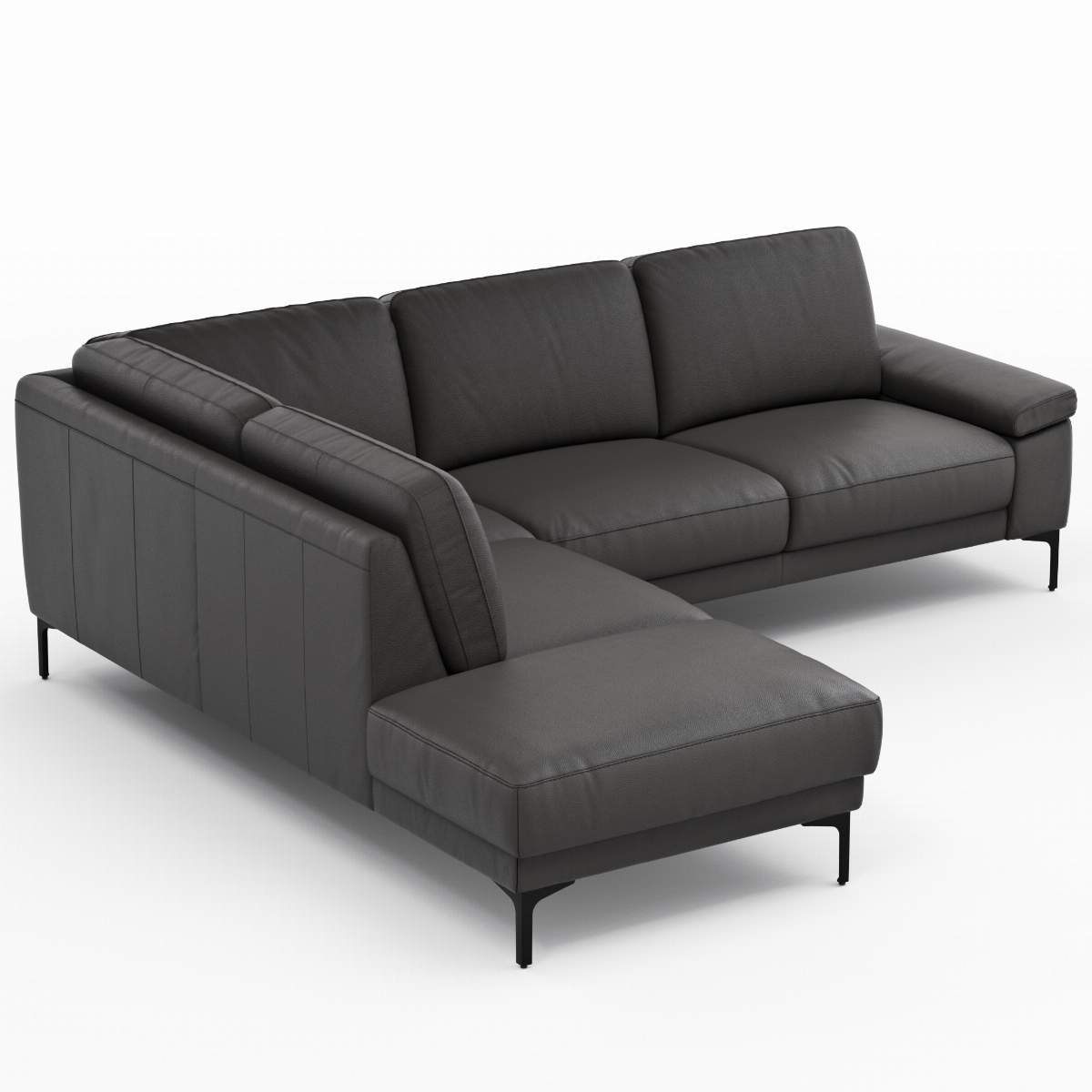 Ecksofa Matero - Ecke mit 2-Sitzer rechts, Leder, Anthrazit