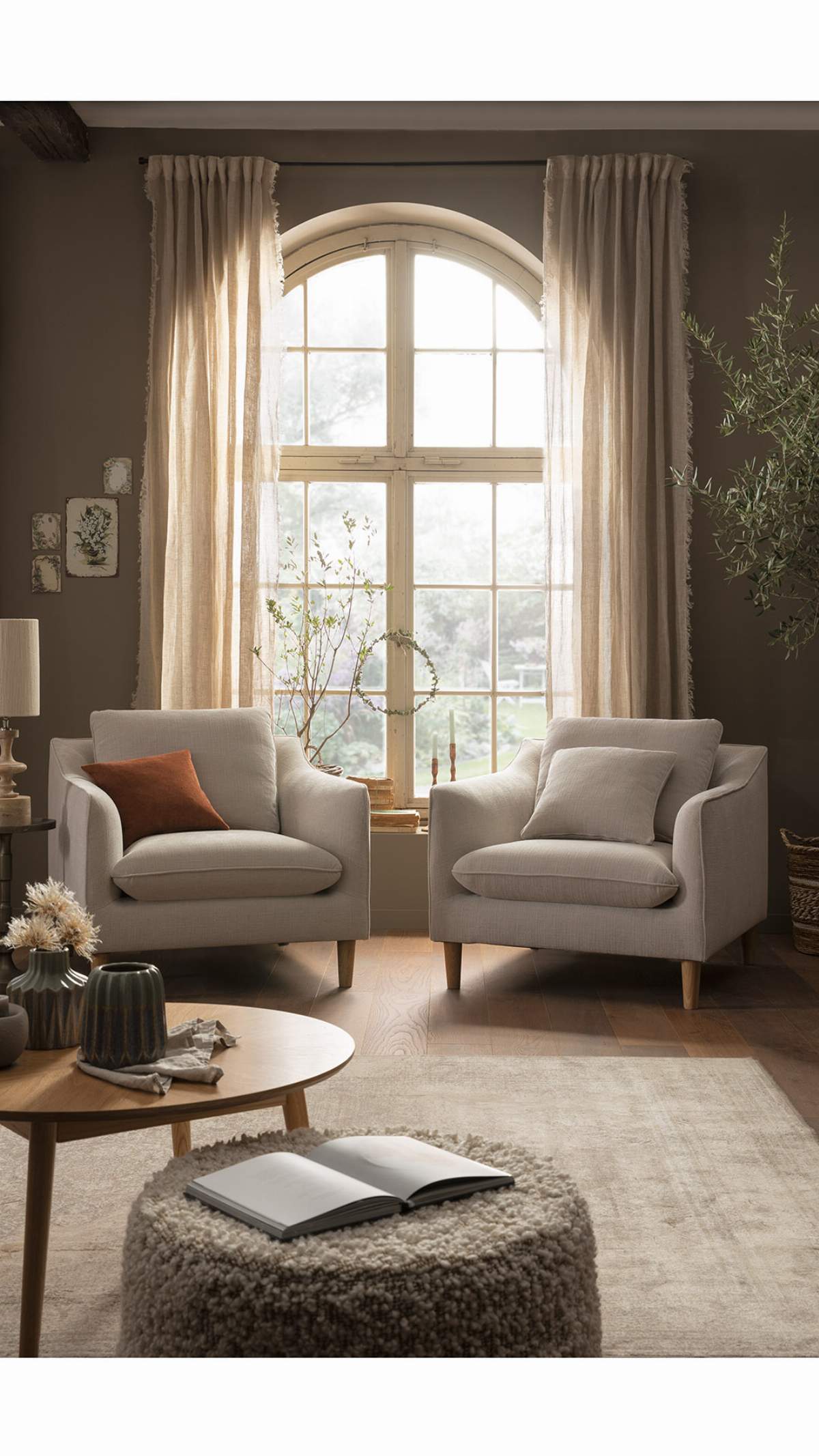 Sofa Burnley - 1-Sitzer, Stoff, Graubeige