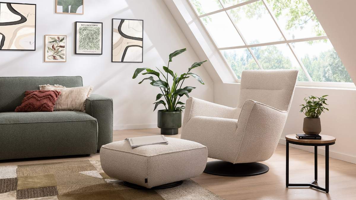 Hocker Lilaia - Stoff, Creme