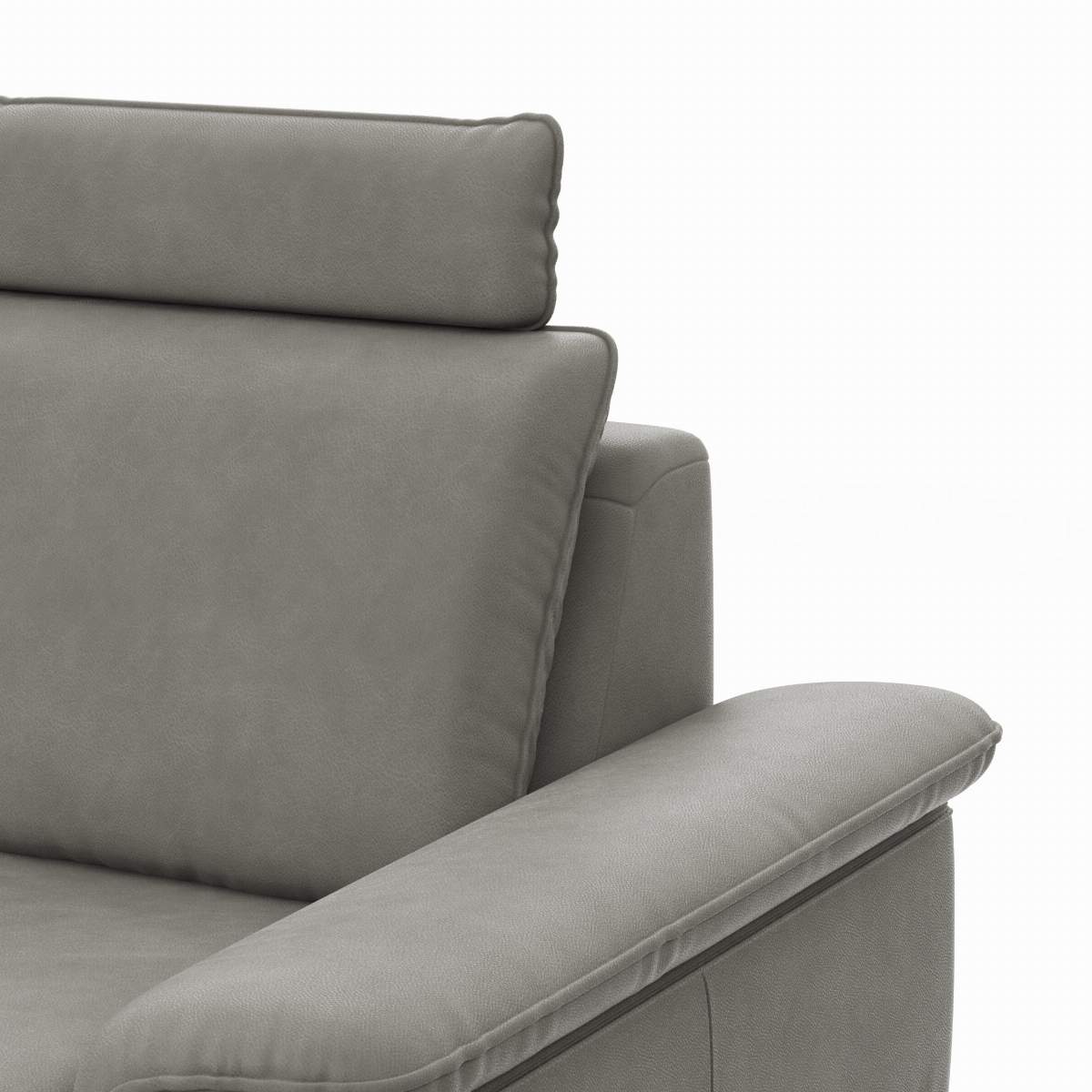Ecksofa Tulsa KS - 1,5-Sitzer mit Anstellhocker aufklappbar links, Spitzecke und 2,5-Sitzer rechts, inkl. Kopfstütze, AL verstellbar und Schlaffunktion, Leder, Graubeige