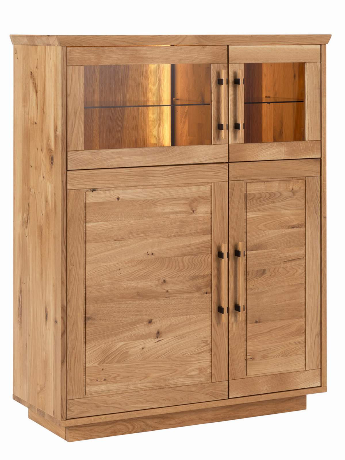 Highboard Oreia - mit LED-Beleuchtung, Wildeiche massiv, natur geölt