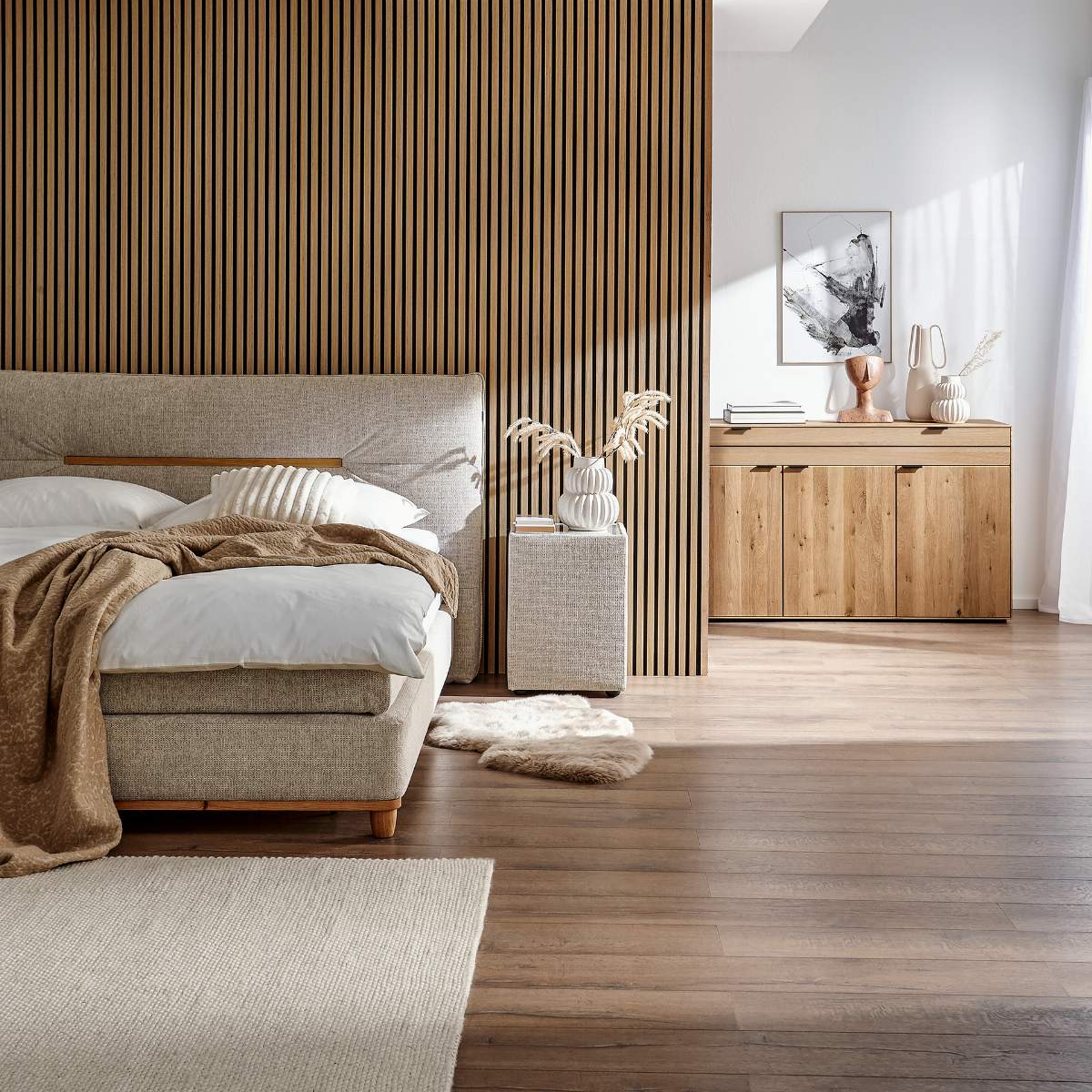 Boxspringbett Alpin - Liegefläche ca. 180x200 cm, Stoff, Graubeige