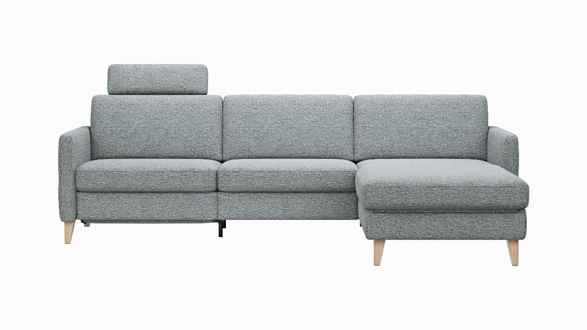 Ecksofa Arima N - 2,5-Sitzer, Longchair rechts, Relaxfunktion, Sitzvorzug (motorisch), Stoff, Hellgrau