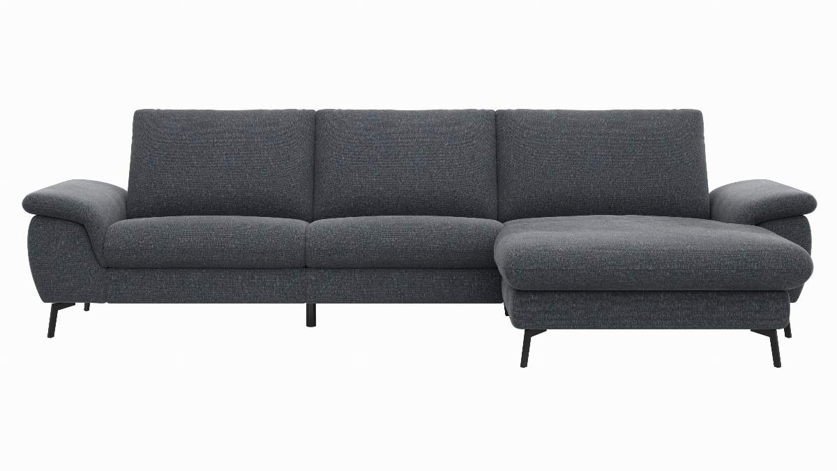Ecksofa Gotera - 1,5-Sitzer med. + 1,5-Sitzer med. mit Longchair rechts inkl. Rückenlehne verstellbar, Stoff, Anthrazit
