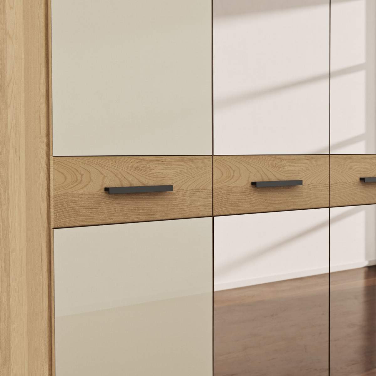Drehtürenschrank Lenoso - B. ca. 200 cm, Glas Champagner, Spiegel