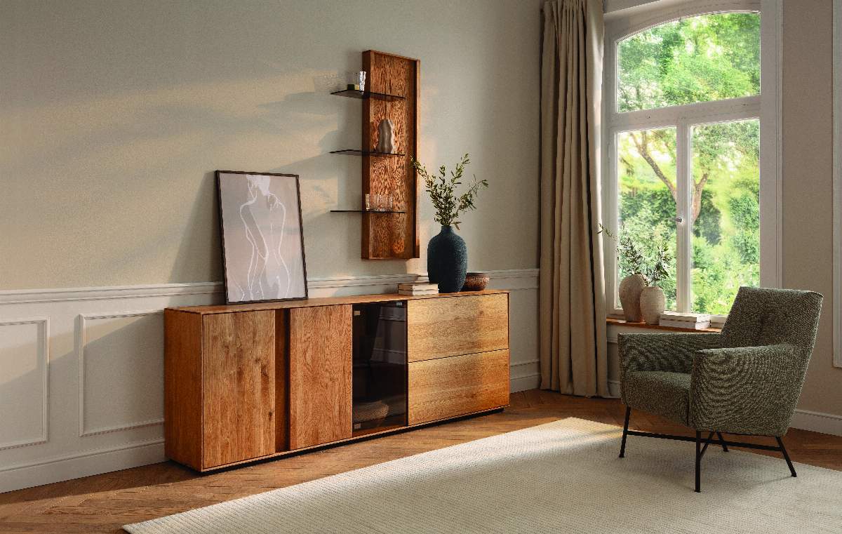 Sideboard Saratoga - Wildeiche massiv, natur geölt