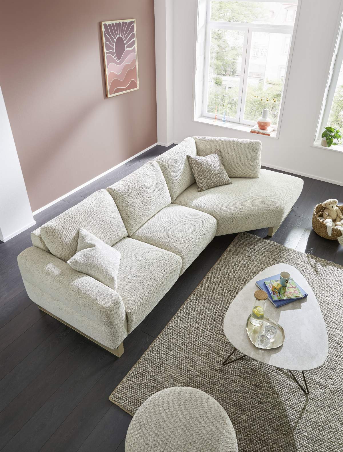 Couchtisch Oliva - LBH ca. 100x70x37 cm, HPL, Creme Natur