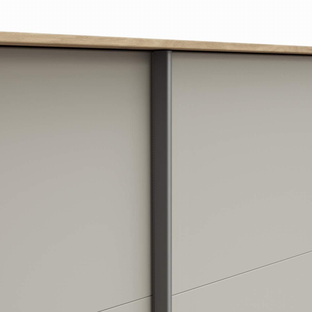 Schwebetürenschrank Viana - B ca. 218 cm, Furnier, Balkeneiche, Hellgrau
