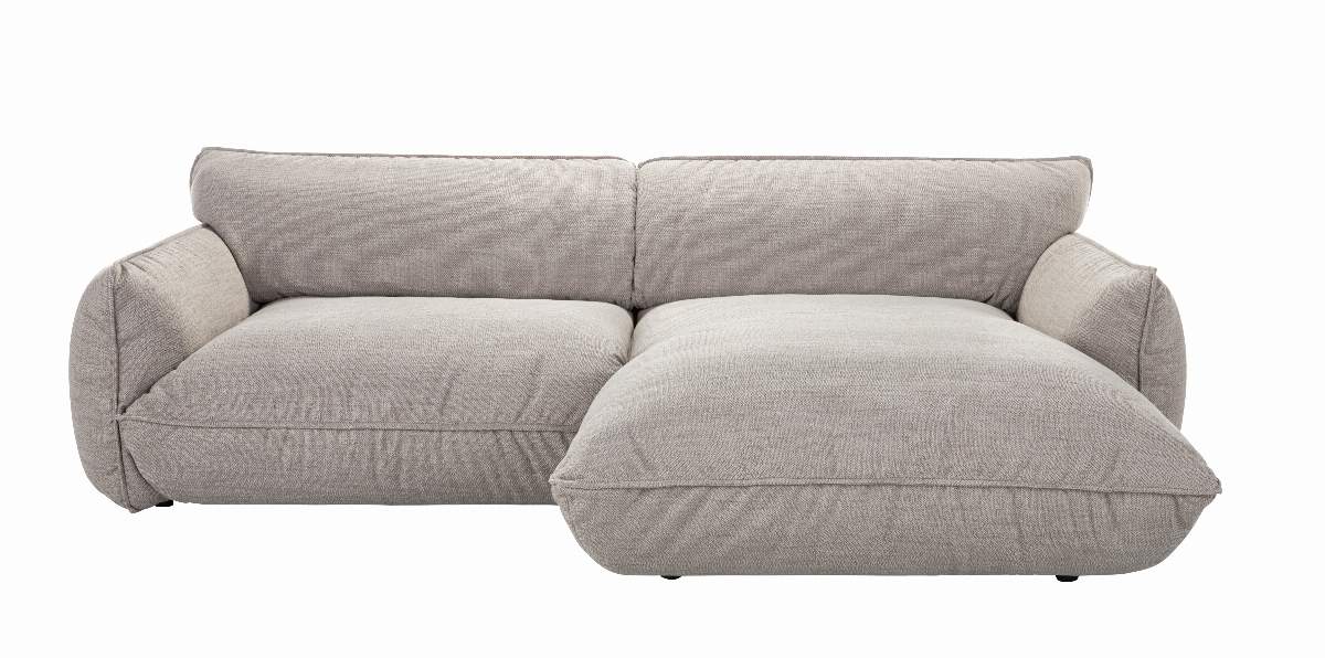 Ecksofa Fluffy - 2,5-Sitzer mit Longchair rechts inkl. Rückenlehne verstellbar, Stoff, Taupe