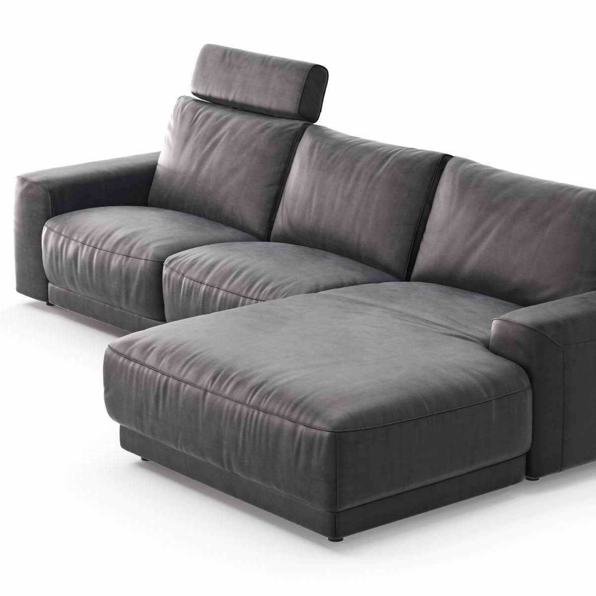 Ecksofa Balok - 2,5-Sitzer mit Longchair groß rechts, inkl. Relaxfunktion (motorisch) und Kopfstütze, Stoff, Anthrazit