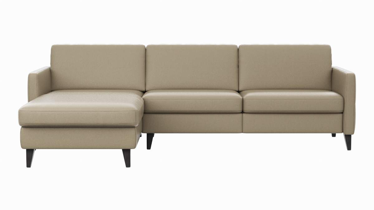 Ecksofa Arima N - Longchair mit 2,5-Sitzer rechts inkl. Kopfteil verstellbar, Leder, Champagner