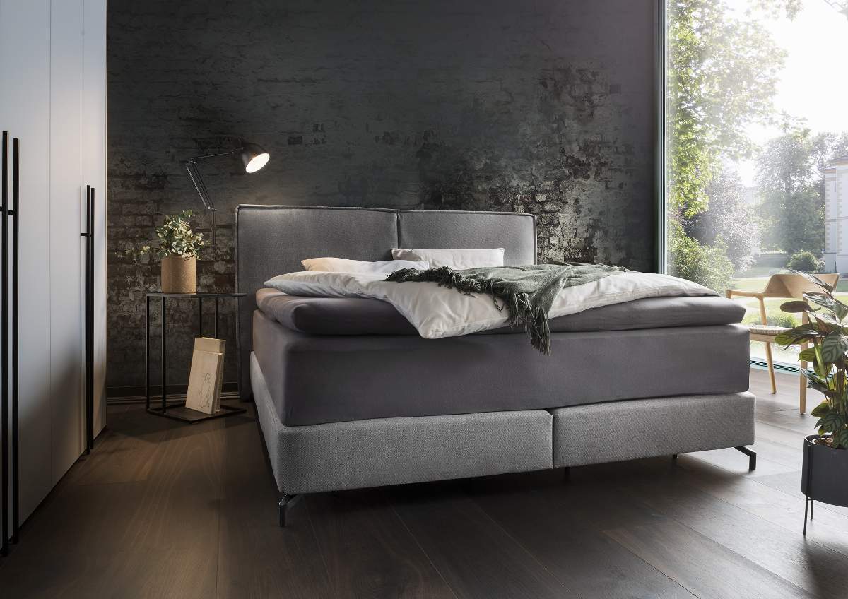Boxspringbett Alpin - Liegefläche ca. 180x200 cm, Stoff, Grau