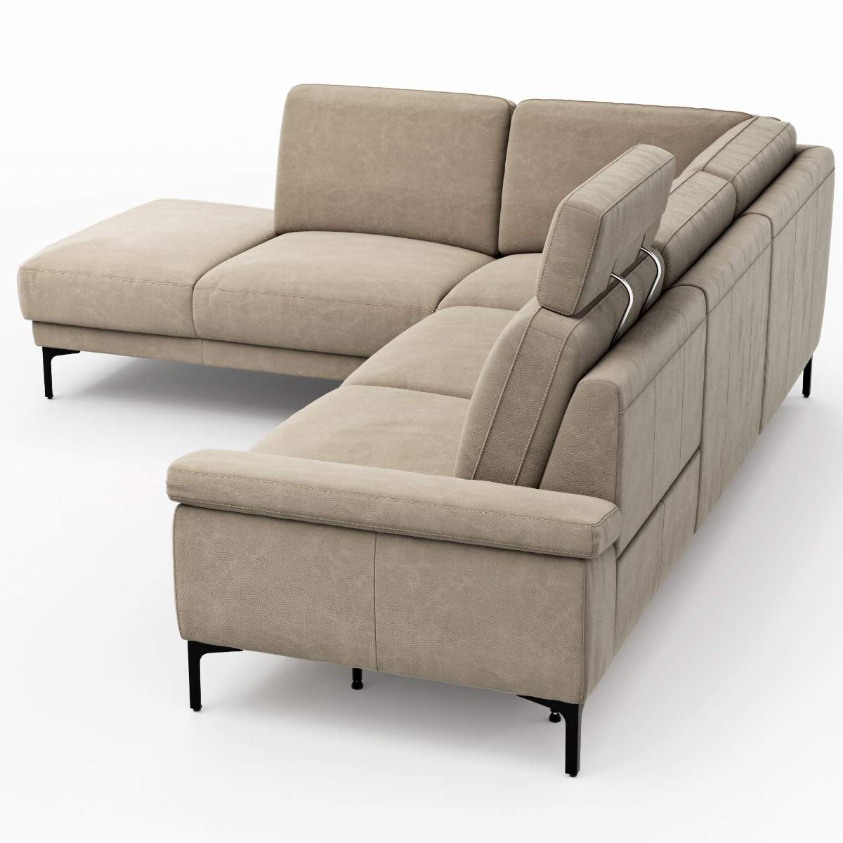 Ecksofa Matero - Ecke mit 2-Sitzer rechts inkl. Relaxfunktion motorisch und Sitzvorzug, Leder, Taupe