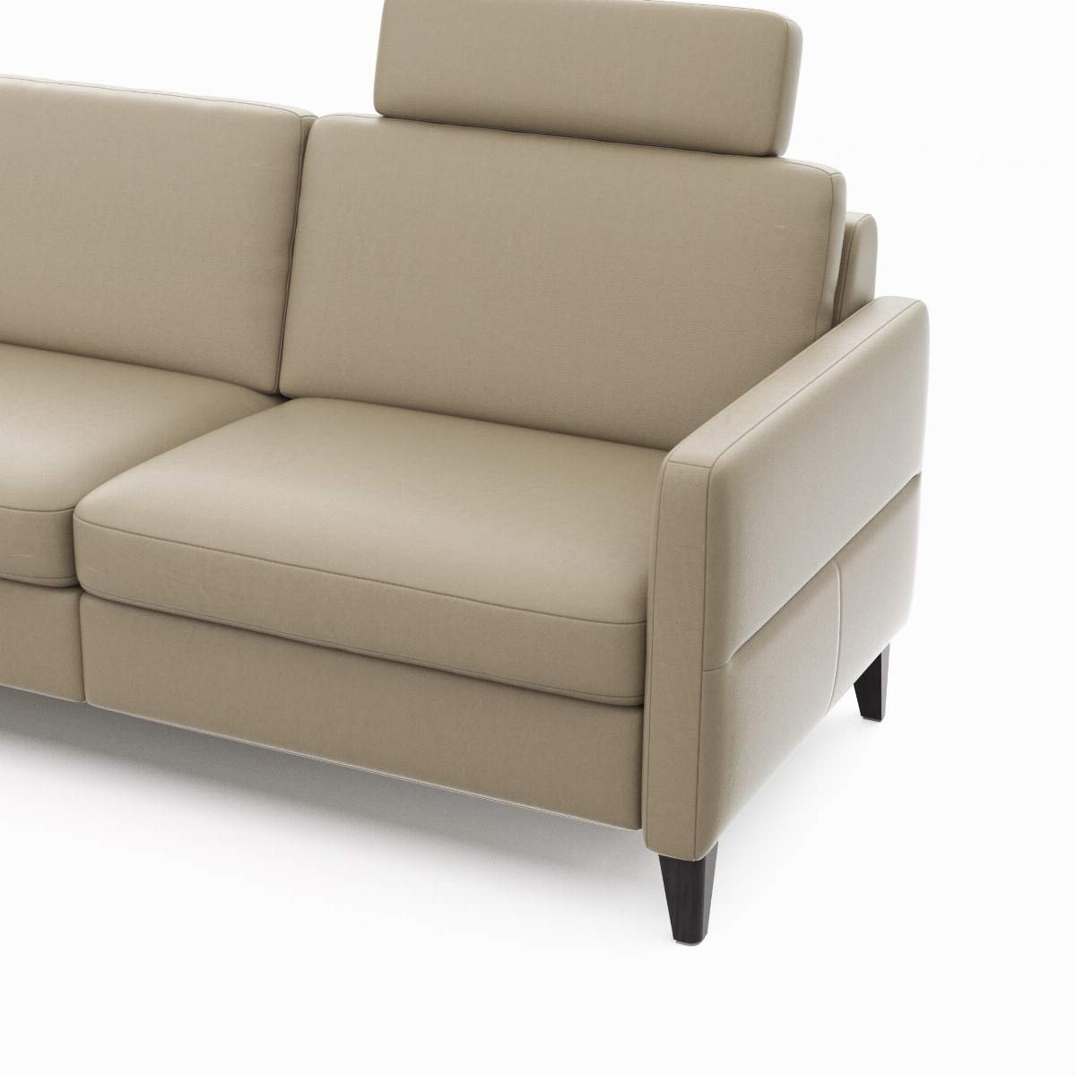 Ecksofa Arima N - Longchair mit 2,5-Sitzer rechts inkl. Relaxfunktion und Kopfstütze motorisch, Leder, Champagner