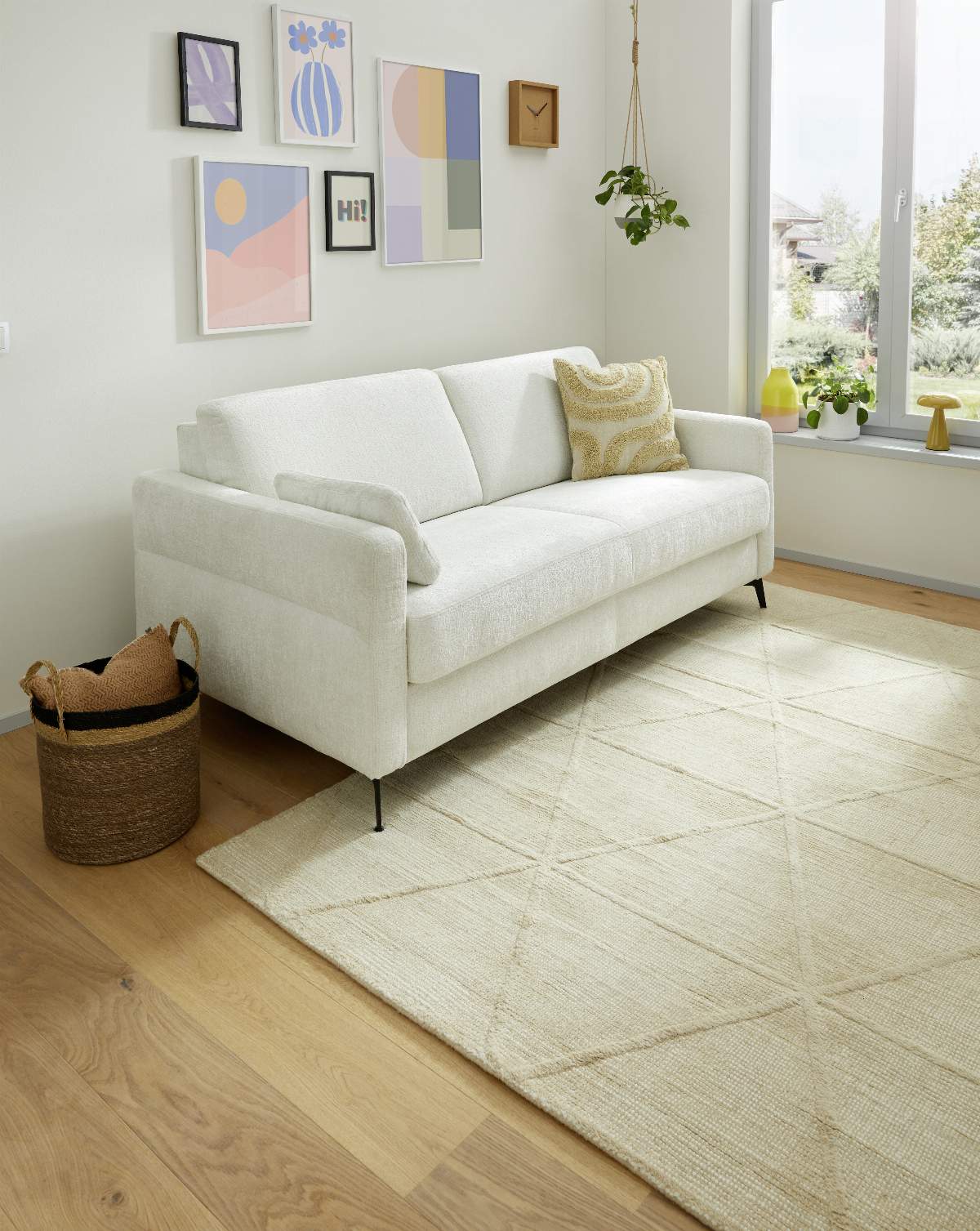 Schlafsofa Laredo - 2,5-Sitzer inkl. Schlaffunktion, Stoff, Offwhite