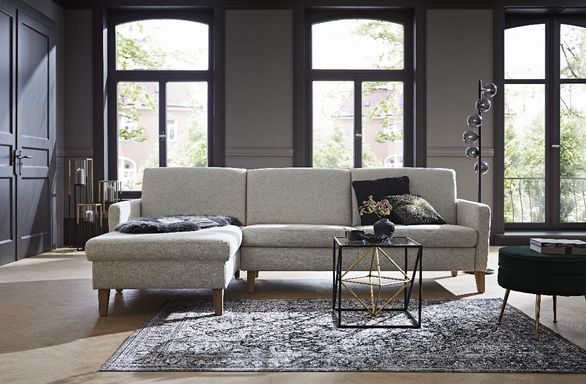 Ecksofa Arima N - Longchair links mit 2,5-Sitzer, Stoff, Creme
