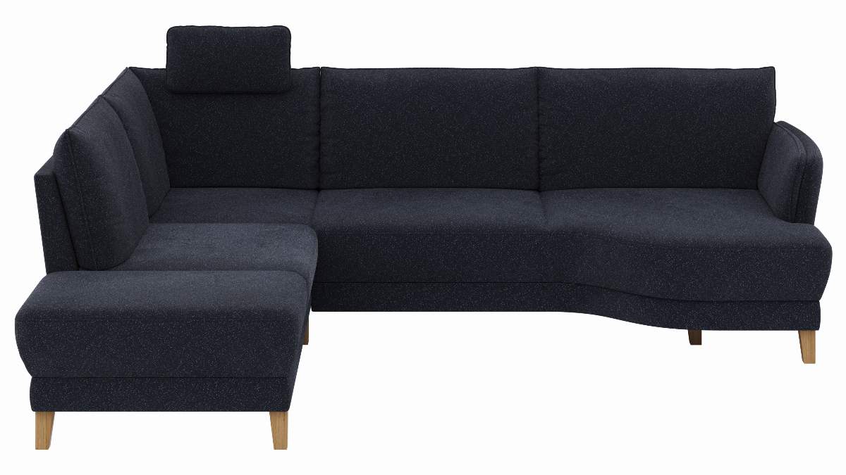Sofa Stamford - inkl. Armlehne verstellbar und Kopfstütze, Ecksofa 2-sitzig und Abschlusshocker links mit 3,5-Sitzer, Bogen rechts, Stoff, Dunkelblau