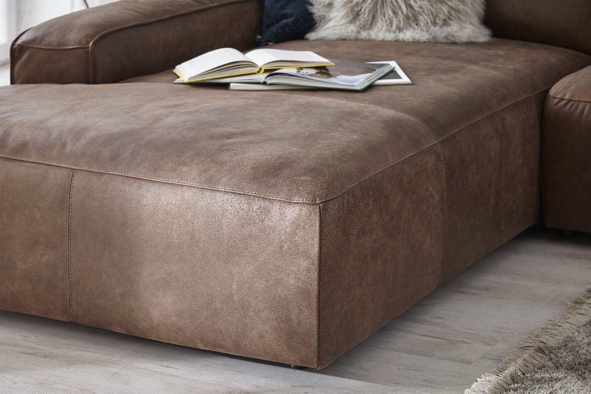 Ecksofa Denver - Longchair links mit 2,5-Sitzer, Leder, Braun