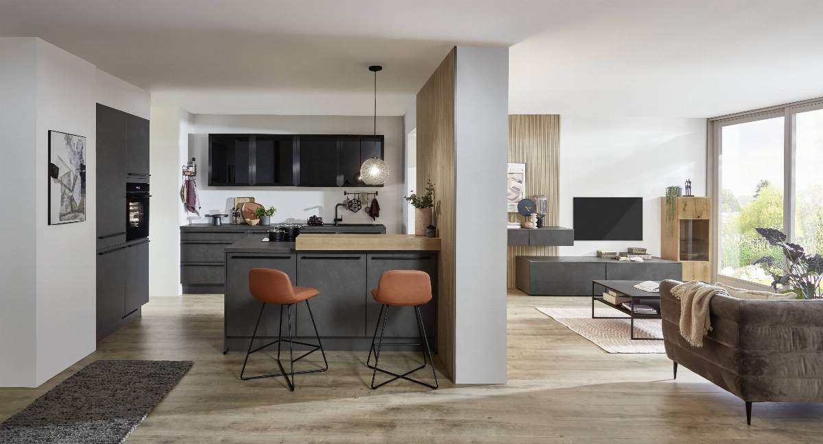 Inselküche EM Riva 2 325,Beton Terragrau