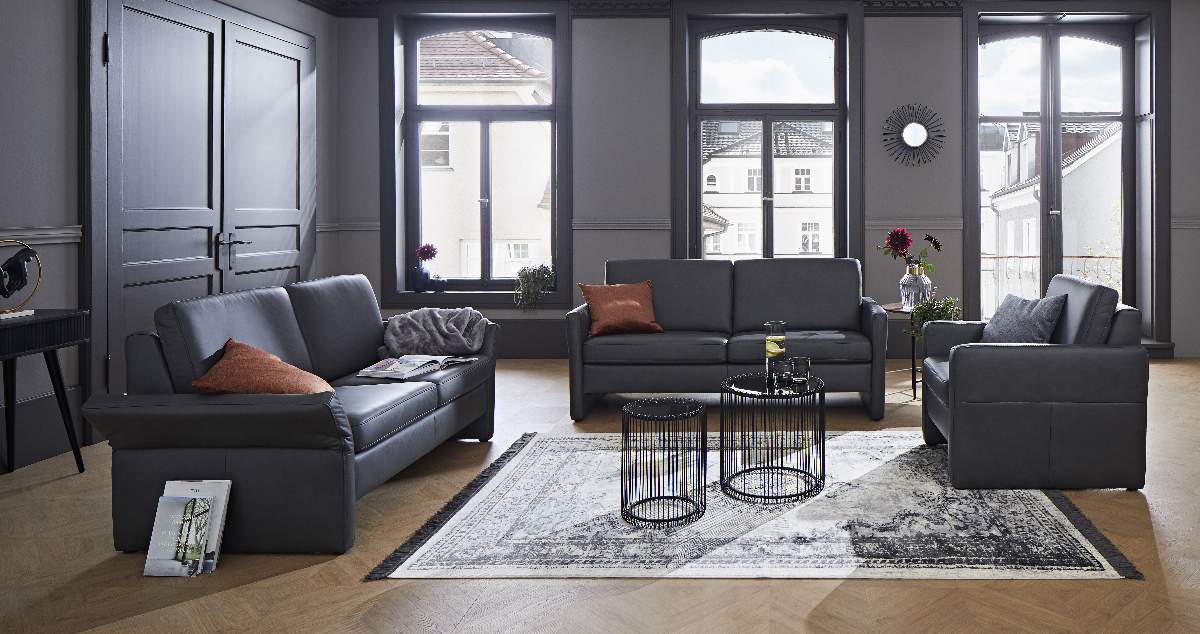Sofa Arima N - 2-Sitzer, Leder, Anthrazit