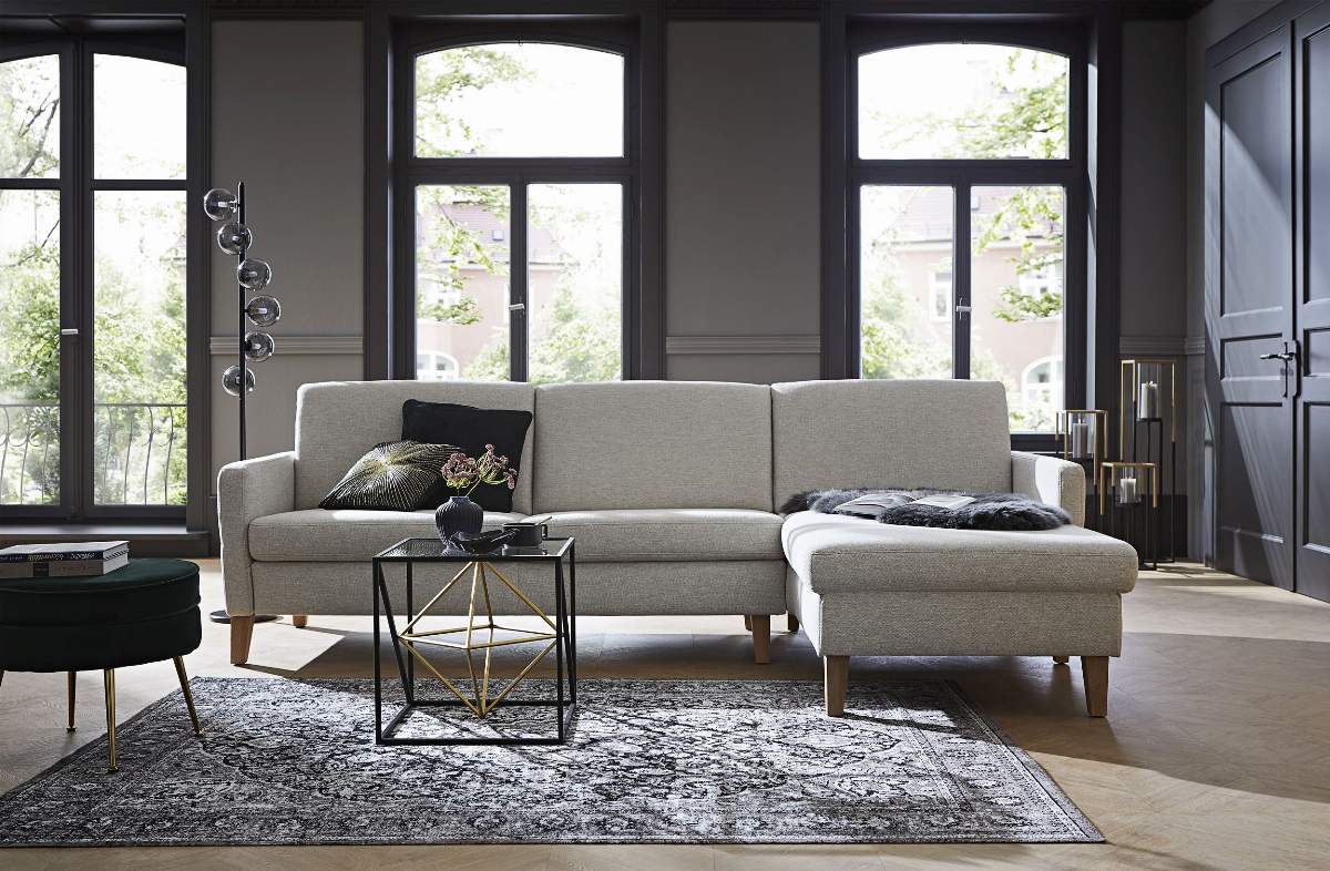 Ecksofa Arima N - 2,5-Sitzer mit Longchair rechts, Stoff, Creme
