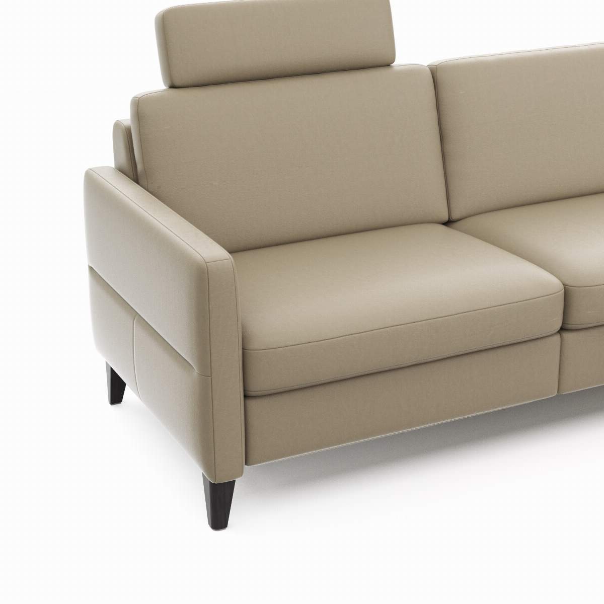 Ecksofa Arima N - 2,5-Sitzer mit Longchair rechts inkl. Relaxfunktion und Kopfstütze motorisch, Leder, Champagner