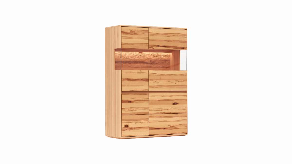 Highboard Hillsboro - inkl. Beleuchtung, Buche/Kernbuche natur, geölt