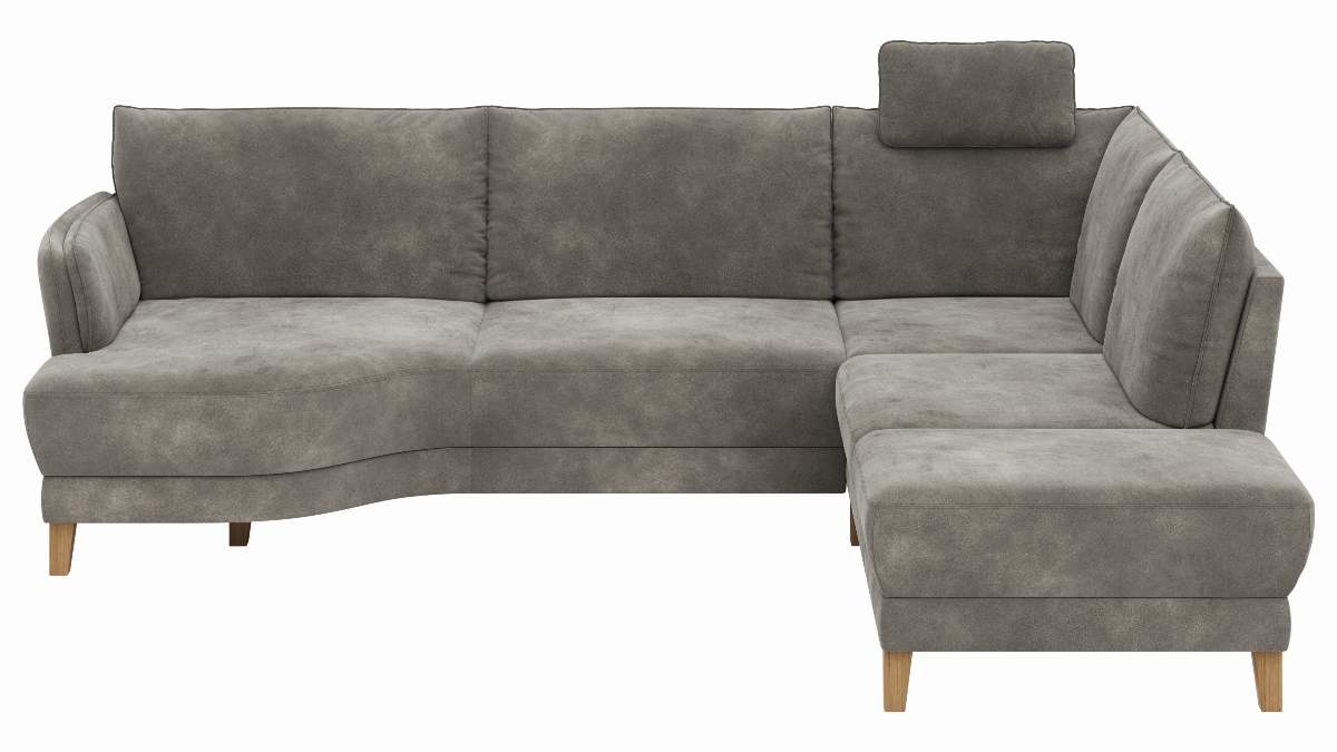 Sofa Stamford - inkl. Armlehne verstellbar und Kopfstütze, 3,5-Sitzer, Bogen links mit Ecksofa 2-sitzig und Abschlusshocker Rechts, Stoff, Anthrazit