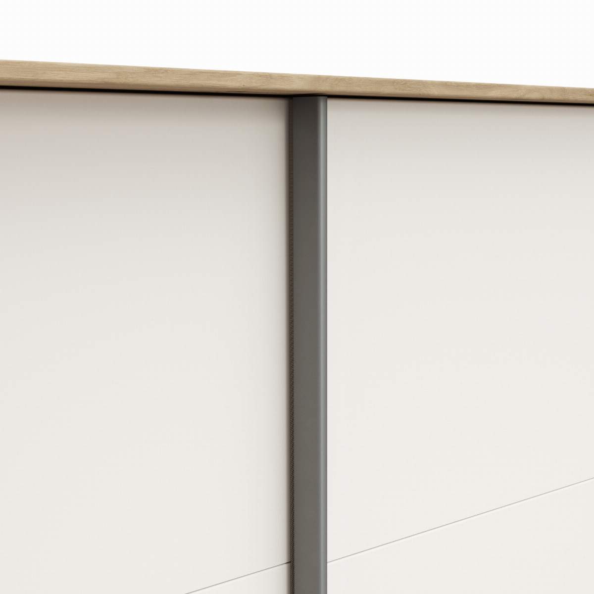 Schwebetürenschrank Viana - B ca. 188 cm, Furnier, Balkeneiche, Weiß