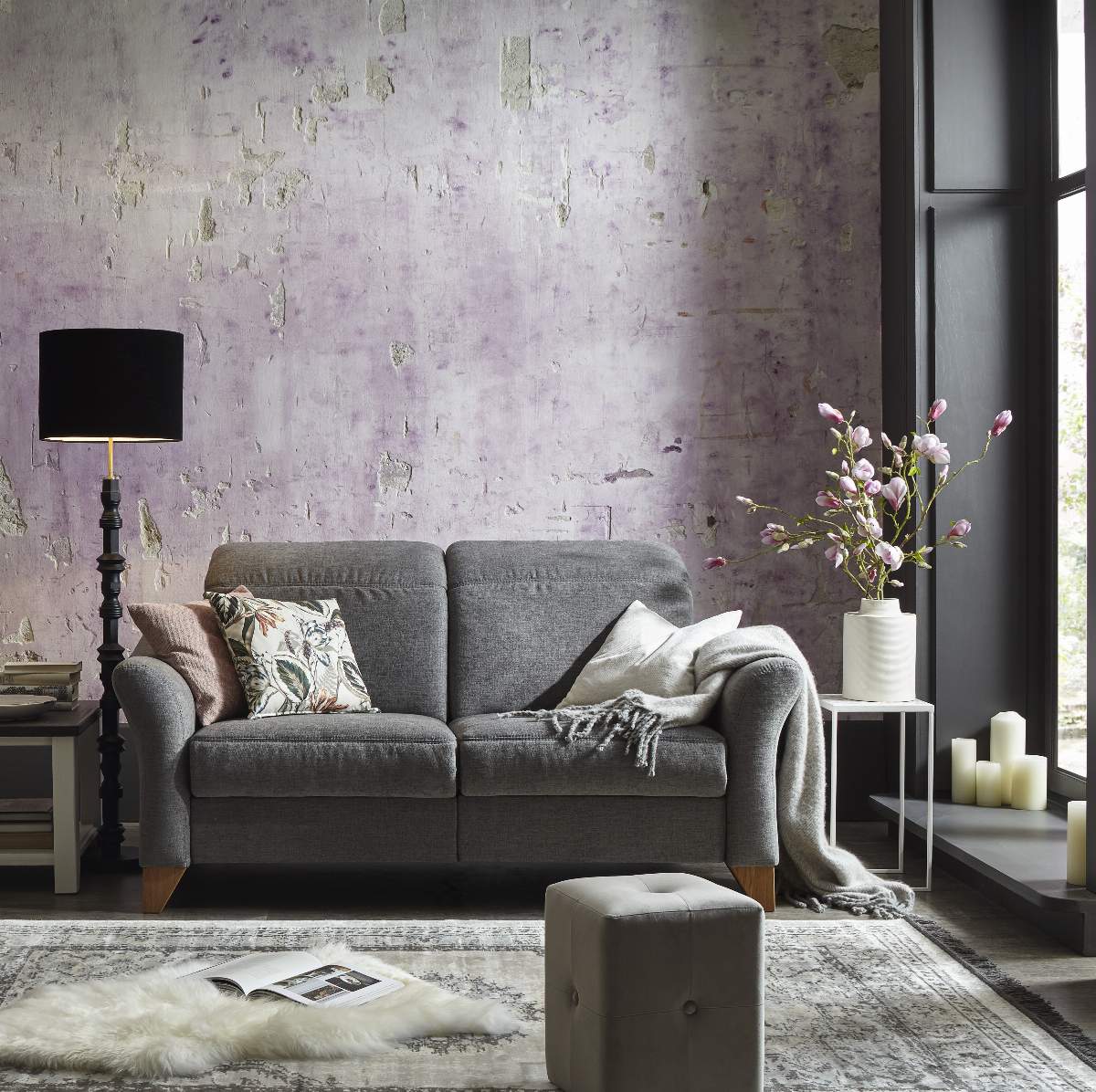 Sofa Canterbury - 2,5-Sitzer inkl. Relaxfunktion/Kopfteil verstellbar (motorisch), Stoff, Silbergrau