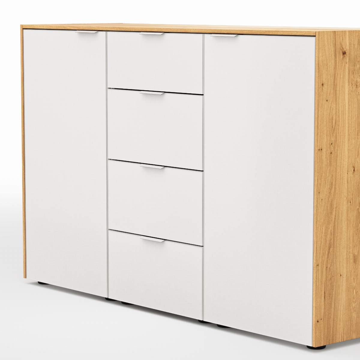 Kommode Colorado Beimöbel - BHT ca. 138x87x43 cm, Glas weiß mit Eiche furniert