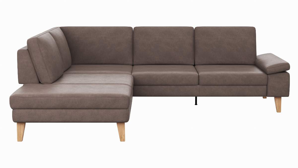 Ecksofa Houston - 1-Sitzer mit Abschlussteil links, Eckelement und 2,5-Sitzer rechts, inkl. Sitztiefenverstellung und Armlehne klappbar, Leder, Dunkelbraun