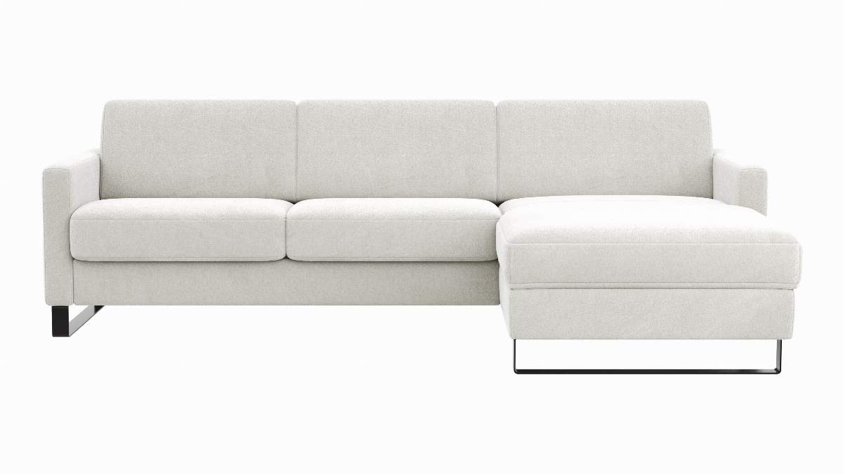 Schlafsofa Laredo - 2-Sitzer mit Longchair rechts inkl. Schlaffunktion mit Bettkasten und Armteile verstellbar, Stoff, Offwhite