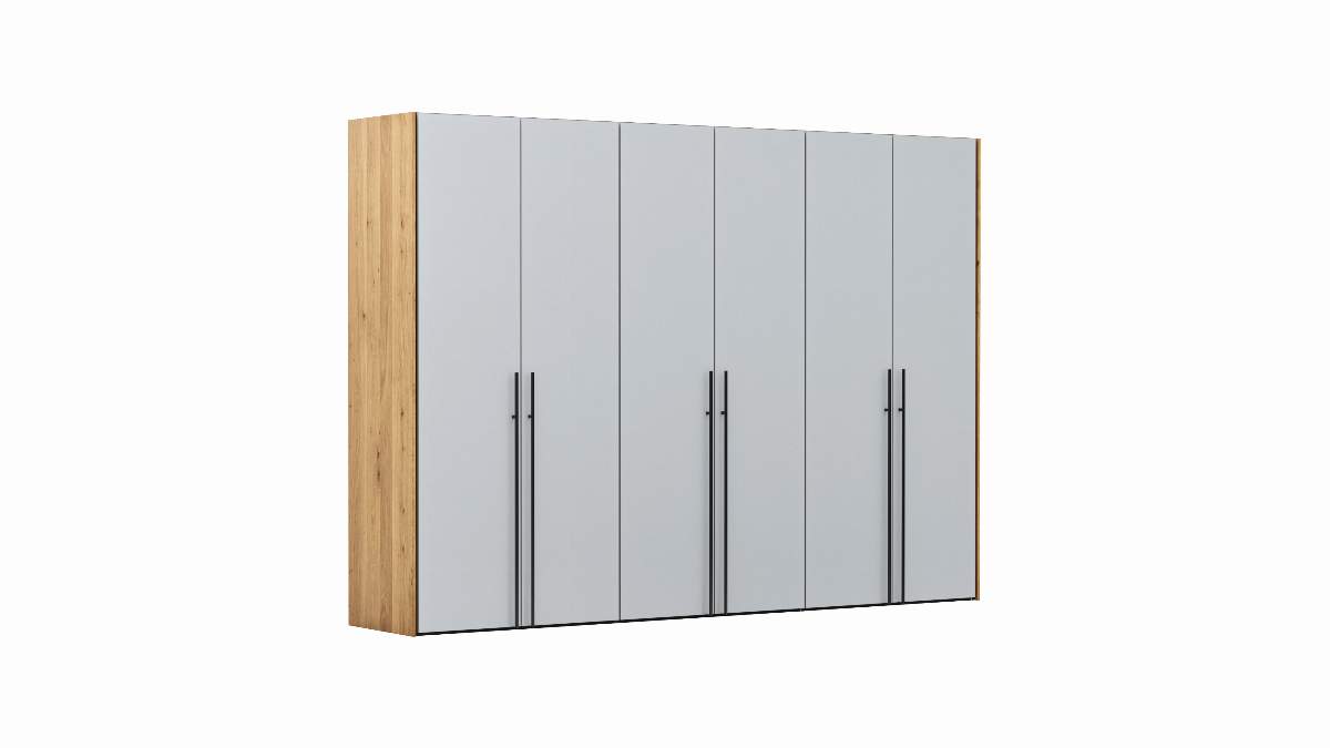 Drehtürenschrank Colorado - B ca. 307 cm, Glas, Hellgrau matt
