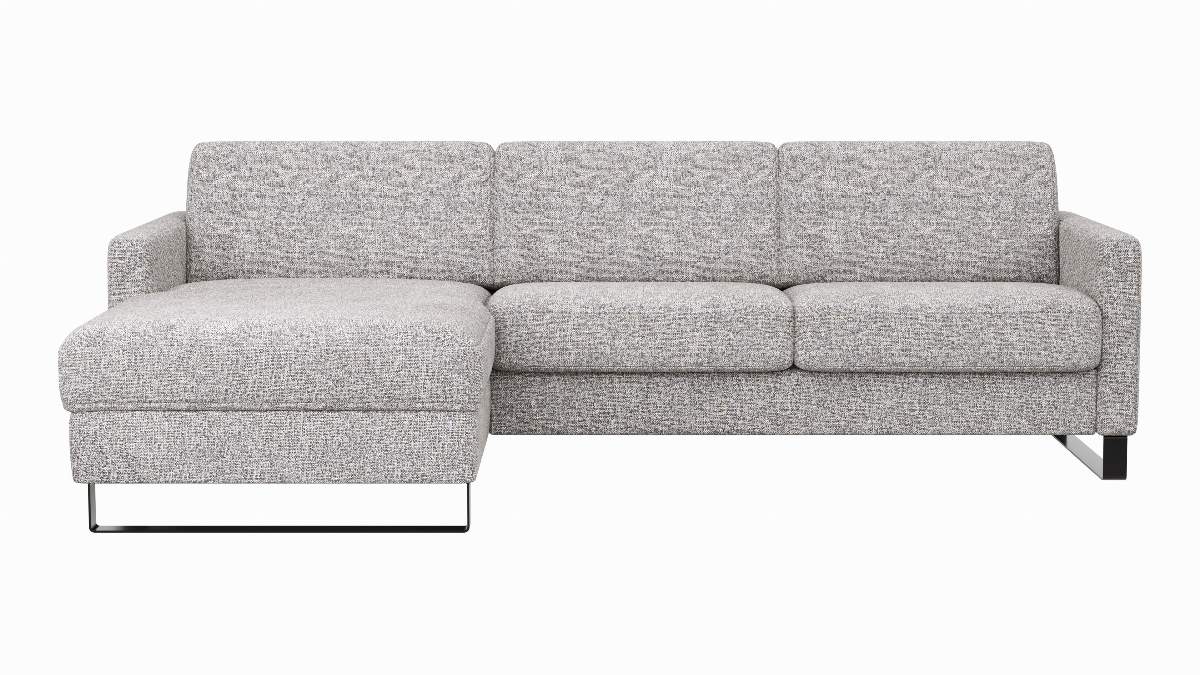 Schlafsofa Laredo - Longchair mit 2-Sitzer rechts inkl. Schlaffunktion mit Bettkasten, Stoff, Graubeige