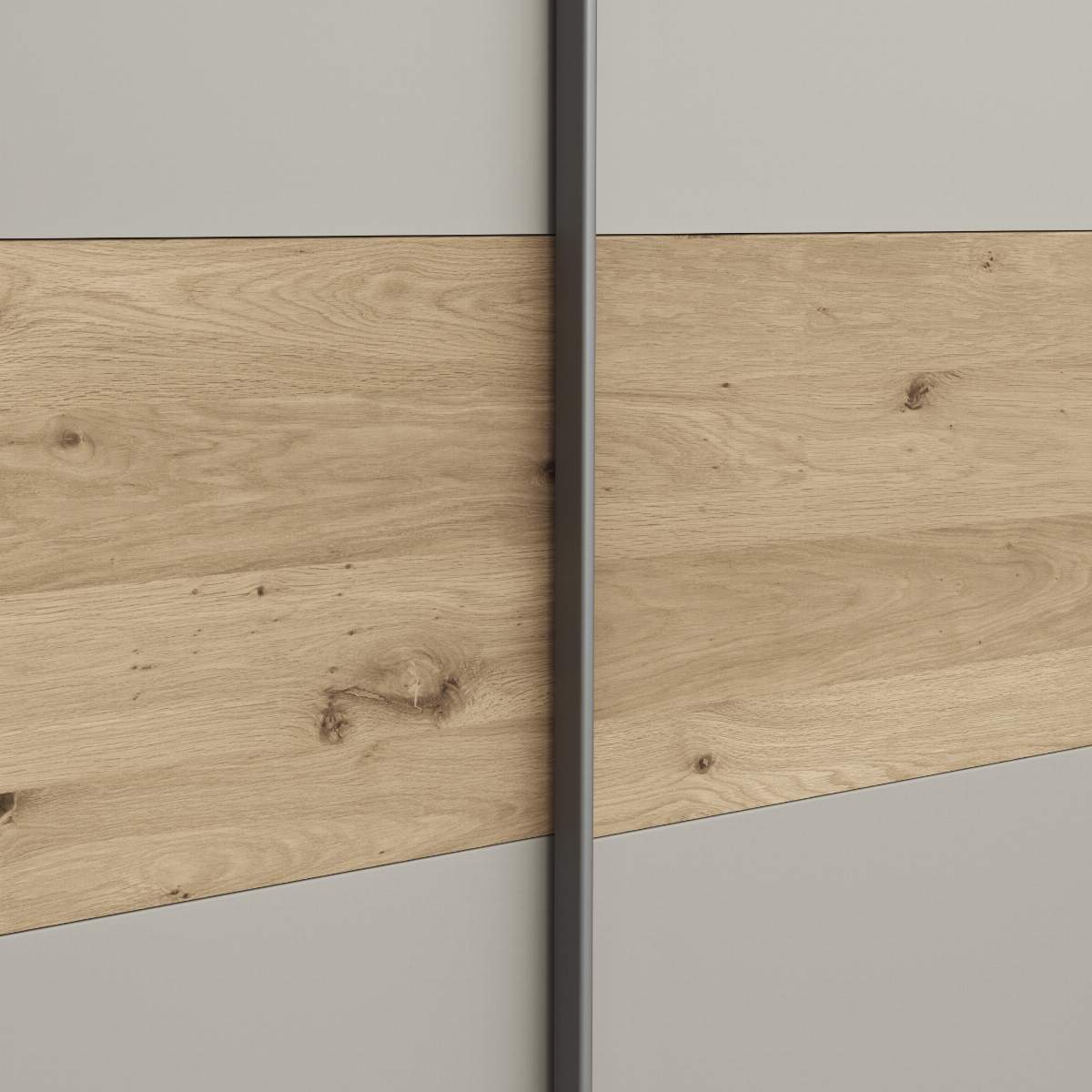 Schwebetürenschrank Viana - B ca. 188 cm, Furnier, Balkeneiche, Hellgrau