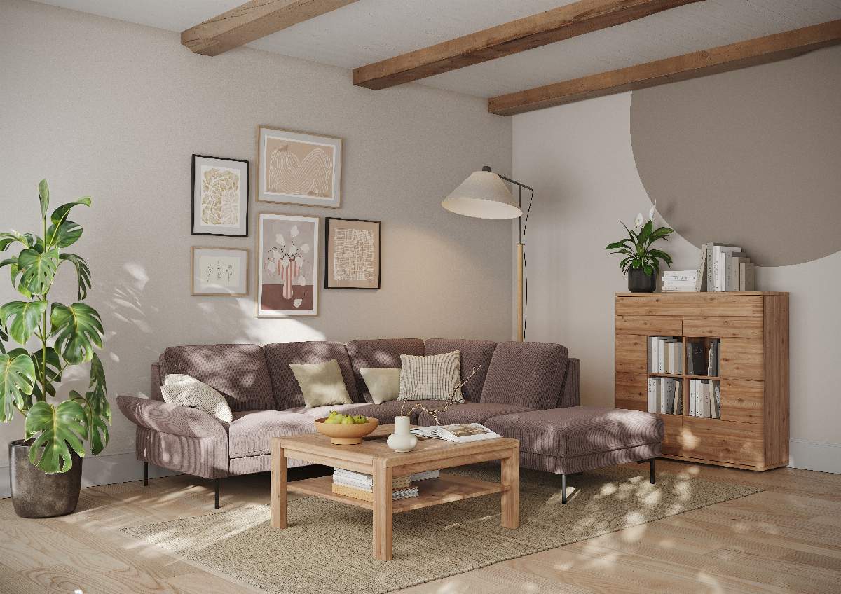 Ecksofa Rockport A - 2,5-Sitzer mit Ecke rechts inkl. Armlehne klappbar, Stoff, Braun