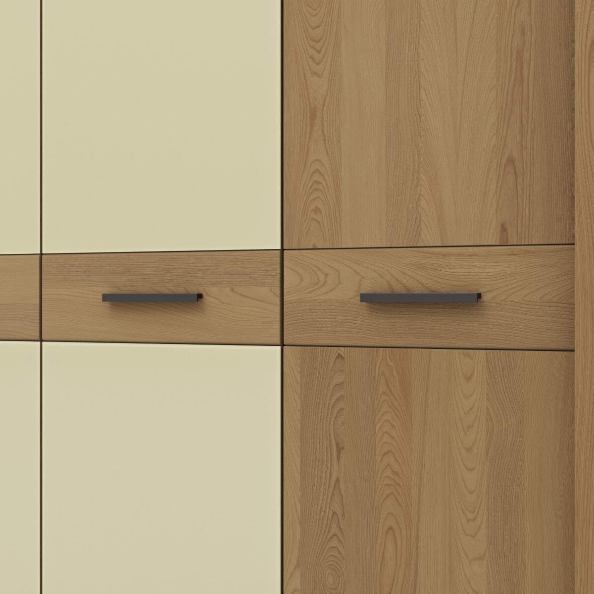 Drehtürenschrank Lenoso - B. ca. 206 cm, Eiche massiv, Glas, Champagner