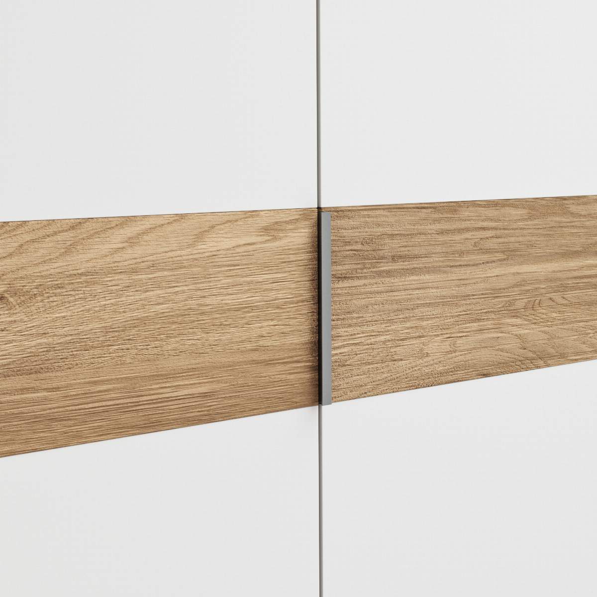 Drehtürenschrank Viana - B ca. 254 cm, Lack, Weiß, Riffholz, Wildeiche