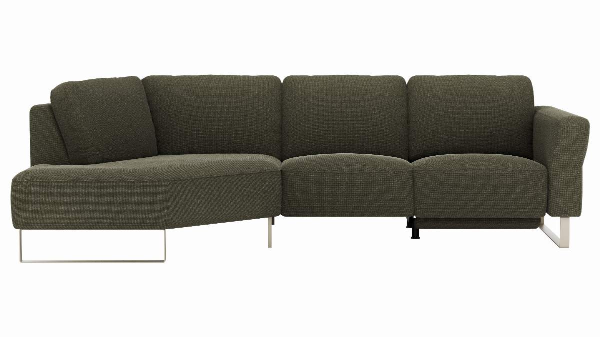 Ecksofa Leona - Ecke mit 2,5-Sitzer rechts inkl. Relaxfunktion motorisch, Stoff, Braungrün