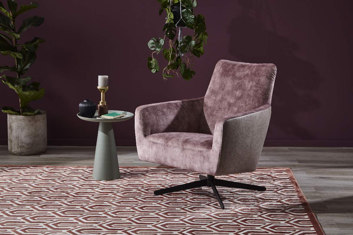 Drehsessel Matina - Größe M, Leder&Stoff, Dunkelbraun, Mauve
