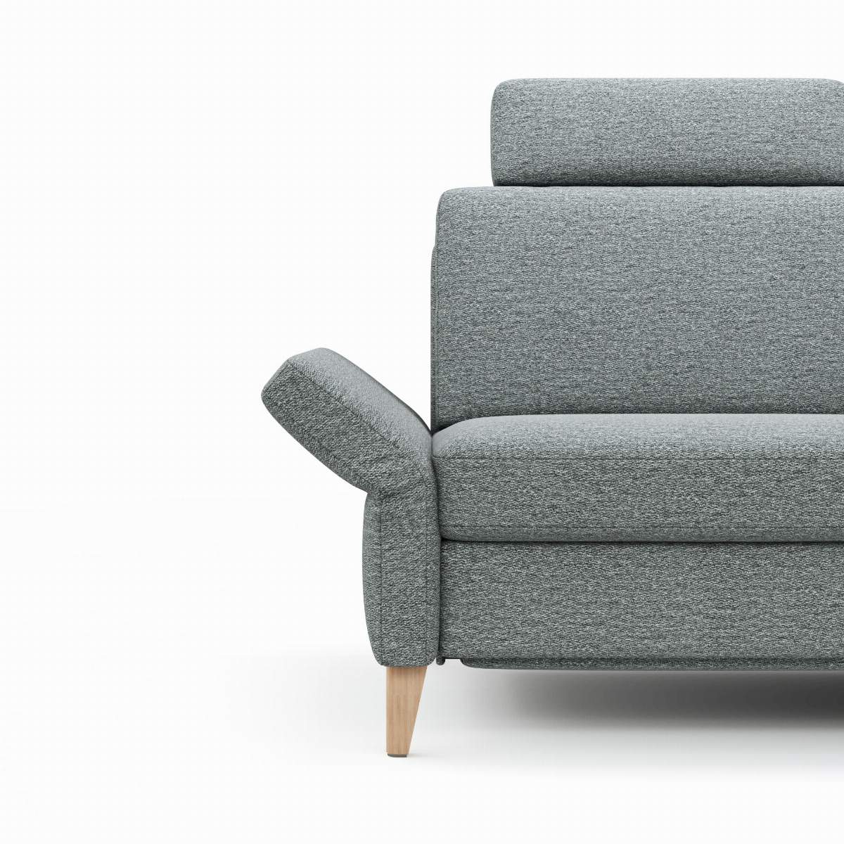 Ecksofa Arima N - 2,5-Sitzer, Longchair rechts, Relaxfunktion, Sitzvorzug (motorisch), Stoff, Hellgrau