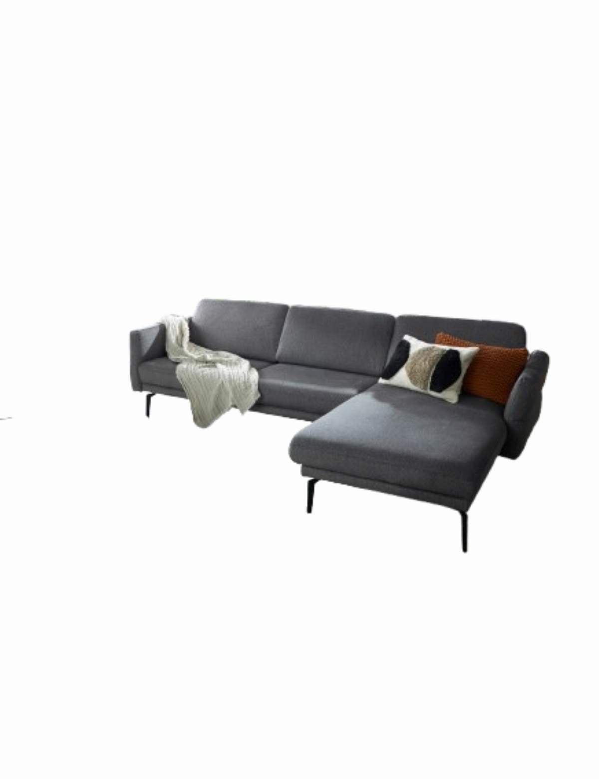 Ecksofa Estrela - 2,5-Sitzer mit Longchair rechts inkl. Rücken-/Armlehnen- und Sitztiefenverstellung, Stoff, Grau