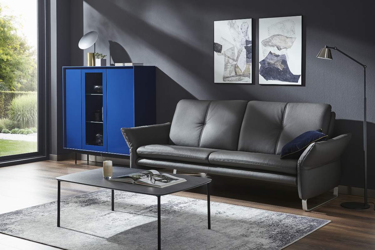 Sofa Tenero - 3-Sitzer inkl. Armlehne verstellbar, Leder, Anthrazit