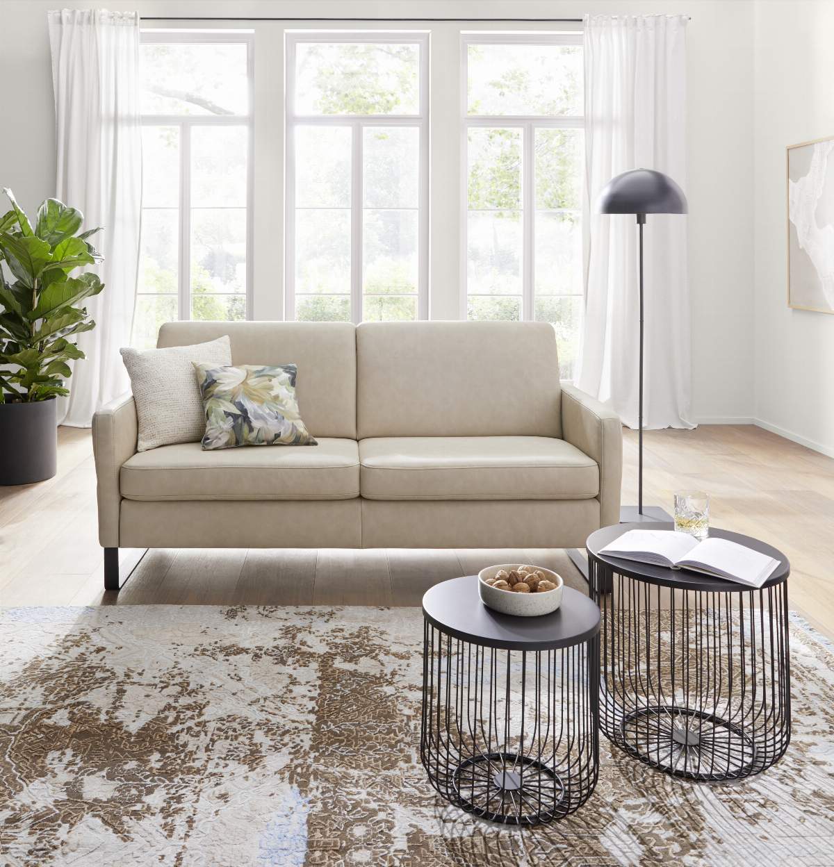 Sofa Arima N - 2,5-Sitzer inkl. Sitzvorzug motorisch, Leder, Champagner