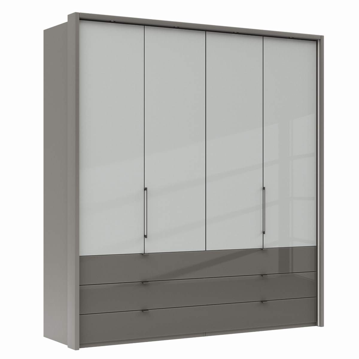 Drehtürenschrank Marbella - B. ca. 157cm, Korpus Melamin, Grau, Front Glas, Weiß