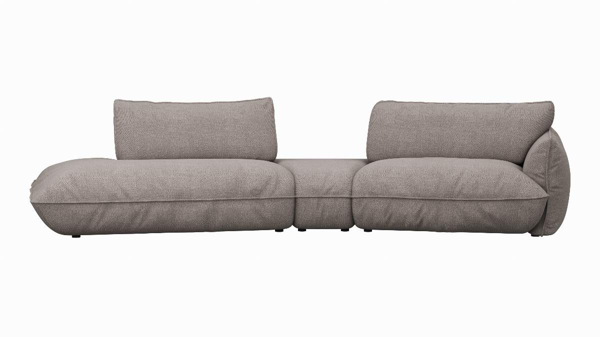 Trapezsofa Fluffy - 2-Sitzer mit Trapezelement und Abschlussteil inkl. Rückenlehne verstellbar, Stoff, Taupe