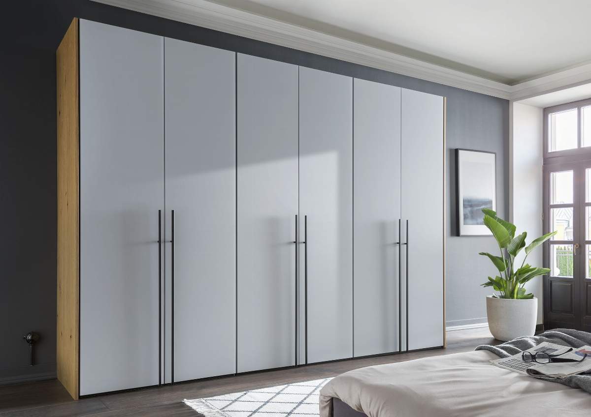 Drehtürenschrank Colorado - B ca. 307 cm, Glas, Hellgrau matt