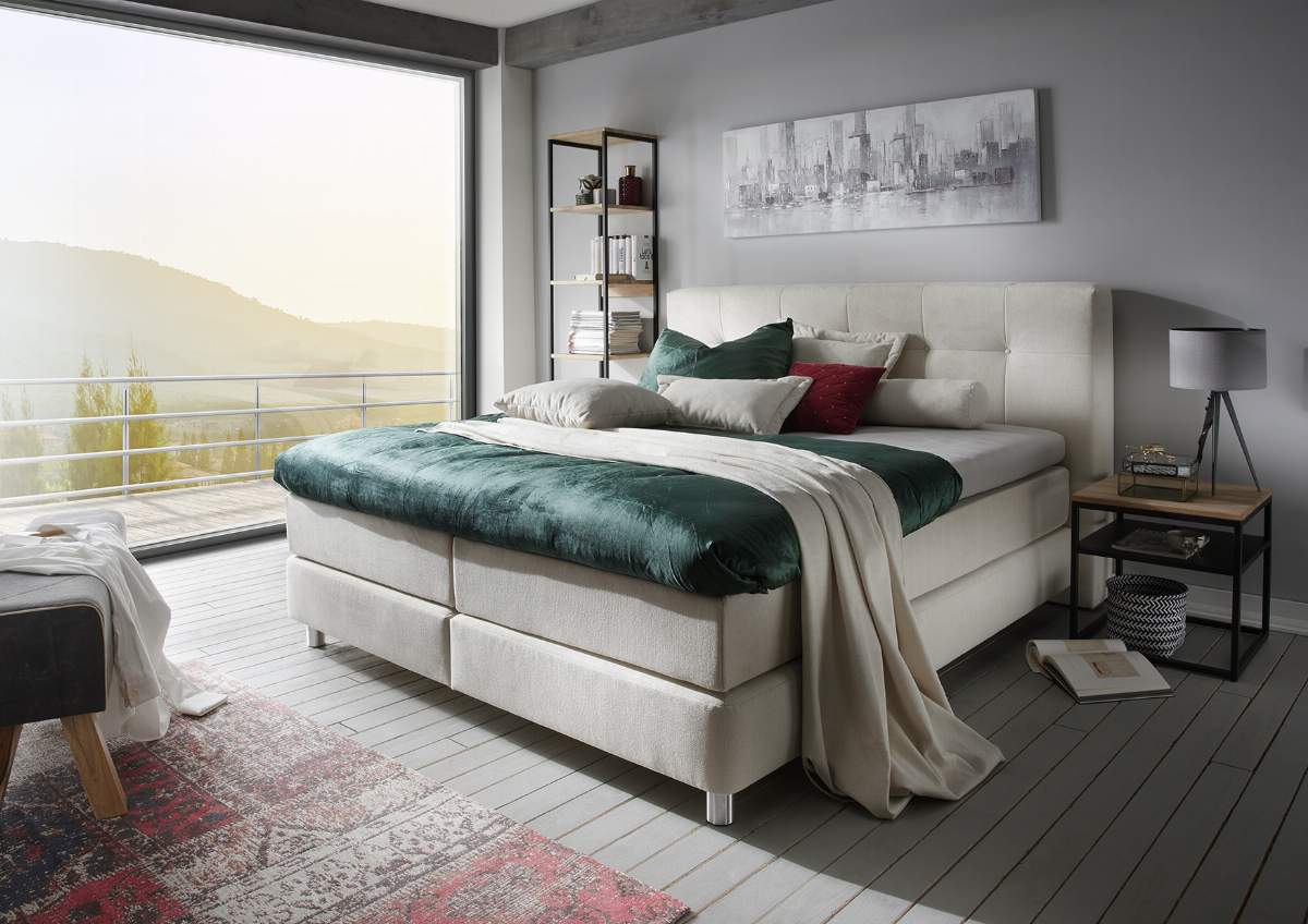 Boxspringbett Alpin - Liegefläche ca. 180x200 cm, Stoff, Graubeige