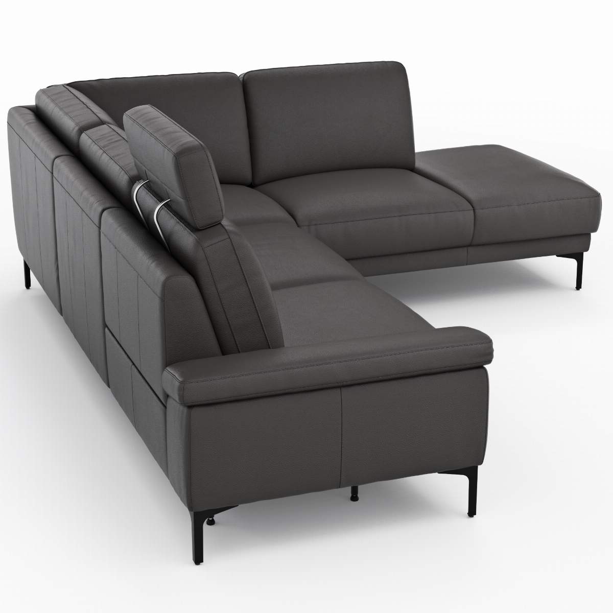 Ecksofa Matero - 2-Sitzer mit Ecke rechts inkl. Relaxfunktion motorisch und Sitzvorzug, Leder, Anthrazit
